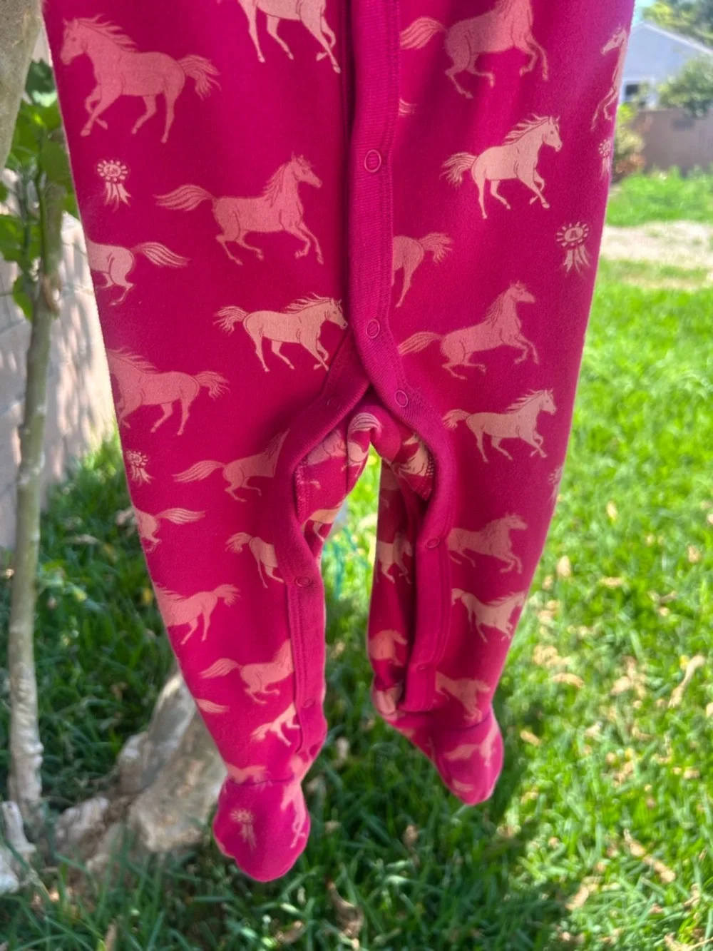 Shyanne Red Footed Pajamas with Cream Horse Print